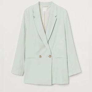 H&M Double-Breasted Jacket Mint Green Blazer Jacket Size M